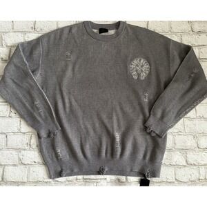 Googims Distressed Chrome Hearts Look A Like - Gray Sweater L NWT